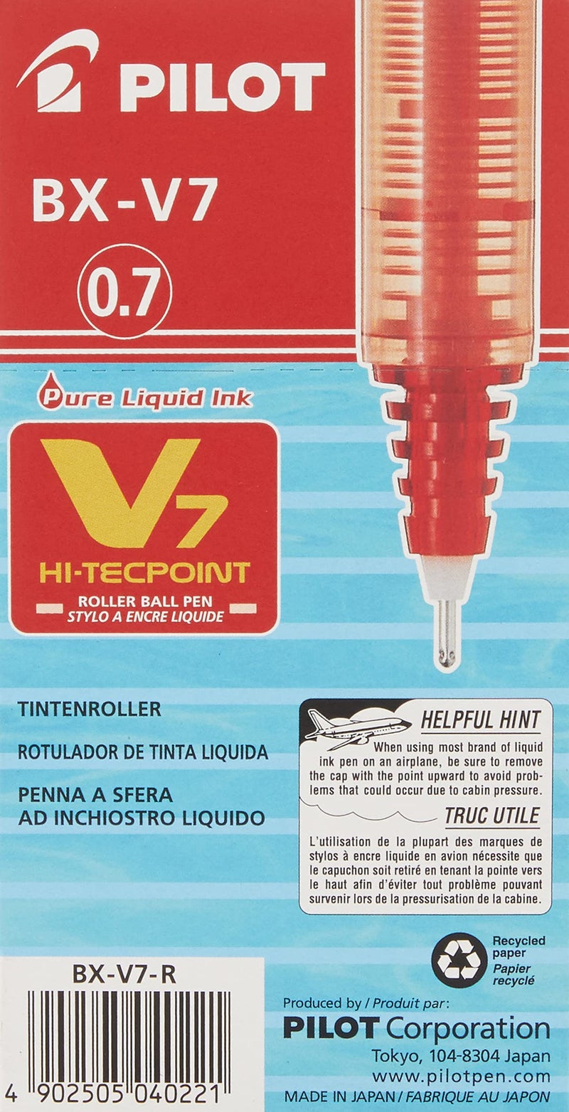 PILOT V7 Hi-Tecpoint Rollerball Pen, 0.7 mm Tip - Red, Box of 12 - Image 5